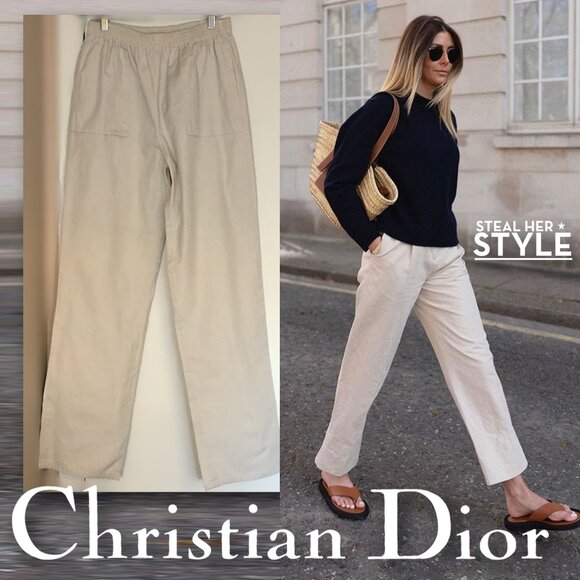 Vintage 𝐂𝐇𝐑𝐈𝐒𝐓𝐈𝐀𝐍 𝐃𝐈𝐎𝐑 "Actifs" Cotton Pull-On Pants - Picture 1 of 8
